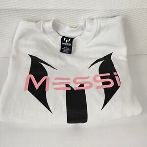 Messi Oversized White Graphic Pullover Soccer Fan Sweatshirt Girls/Unisex M